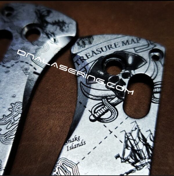 Treasure Map - Pirates - Benchmade Bugout - Deep Laser Engraved - Titanium Knife Scales - EDC Gear * Scales/handles ONLY*