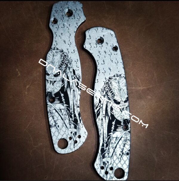 il_fullxfull.3723480536_oii5-1.jpg Predator - Spyderco PM2 - Fiber Laser Deep Engraved - Titanium Knife Scales - EDC Gear - Knife Install Optional Flytanium Gear
