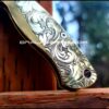 il_fullxfull.3728171151_yo4e.jpg Leaf Scroll - Spyderco PM2 Lotus - NEW Relief Engraving Style - Deep Laser Engraved - Brass Knife Scales -Flytanium *Knife Install Optional*