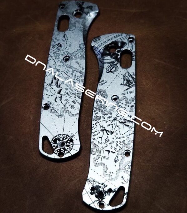 Treasure Map - Pirates - Benchmade Bugout - Deep Laser Engraved - Titanium Knife Scales - EDC Gear * Scales/handles ONLY*