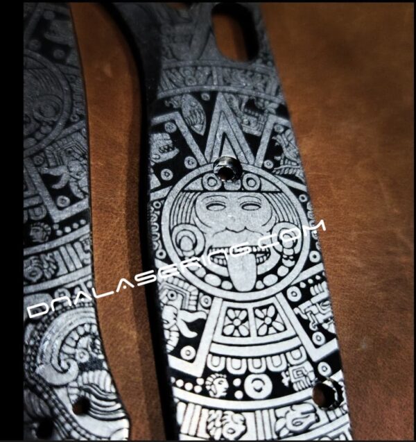 Aztec Calendar - Benchmade Bugout TI - Deep Laser Engraved Titanium Scales - Flytanium Gear *Scales Only*