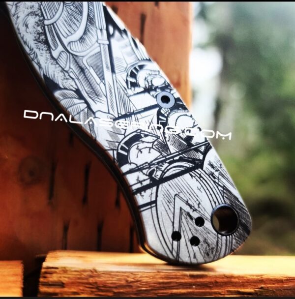 Spartan Warriors - Spyderco PM2 - Engraved PM2 Titanium Knife Scales - Paramilitary 2 - Flytanium Gear - Knife & Hardware Optional