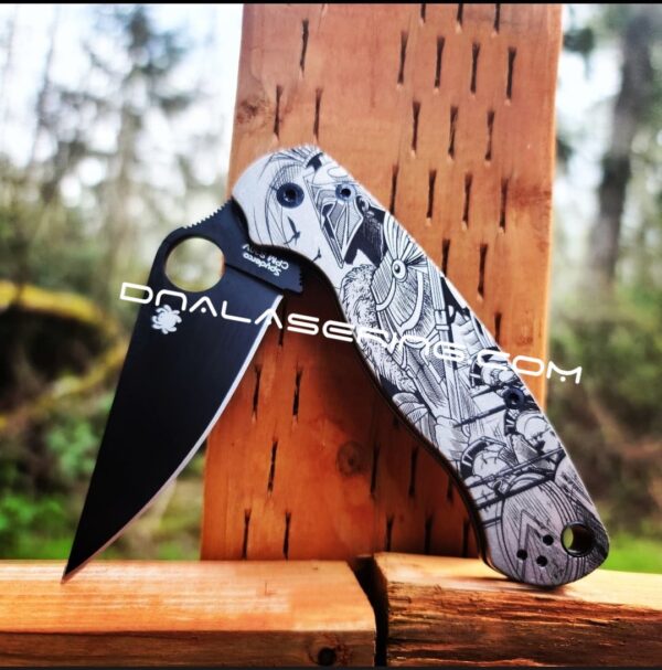 Spartan Warriors - Spyderco PM2 - Engraved PM2 Titanium Knife Scales - Paramilitary 2 - Flytanium Gear - Knife & Hardware Optional