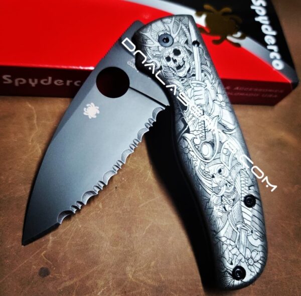 Spyderco Shaman - Japanese Warrior - Samurai Skulls - Deep Laser Engraved Titanium Scales - EDC Gear *Scales Only*