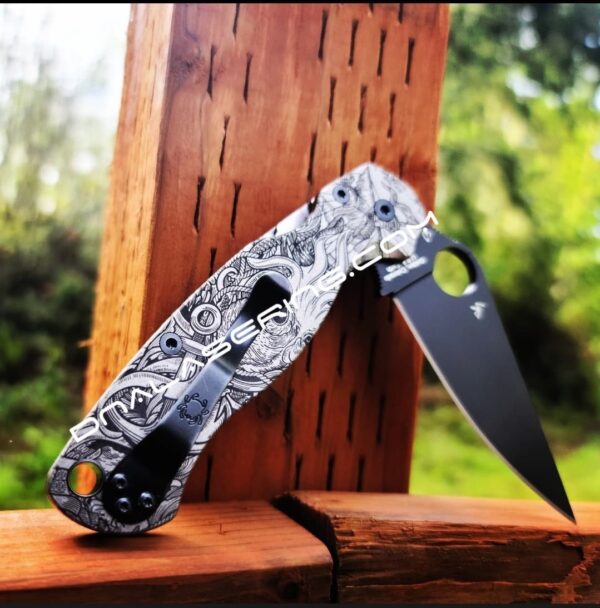 Kraken VS Pirate Ship - Spyderco PM2 - Engraved PM2 Titanium Knife Scales - Paramilitary 2 EDC - Knife & Hardware Optional Flytanium Gear