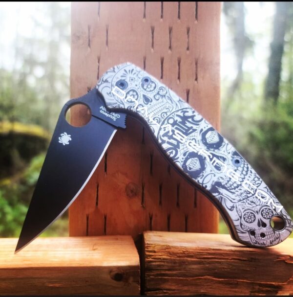 Sugar Skull - Sublime - Spyderco PM2 - Engraved PM2 Titanium Knife Scales - Paramilitary 2 Flytanium Gear - Knife & Hardware Optional