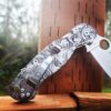 Leaf Scroll with Shading - Spyderco PM2 TI - Fiber Laser - PM2 Titanium Knife Scales - Flytanium Gear - Knife & Hardware Optional