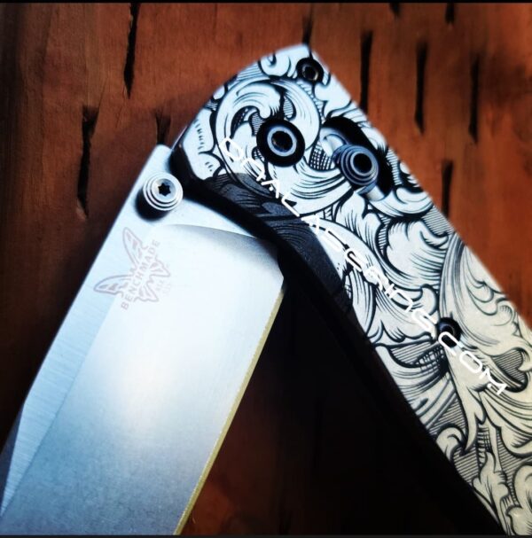 Leaf Scroll - Benchmade Bugout TI - Deep Laser Engraved Titanium Scales - EDC Gear *Scales / Knife Handles Only*