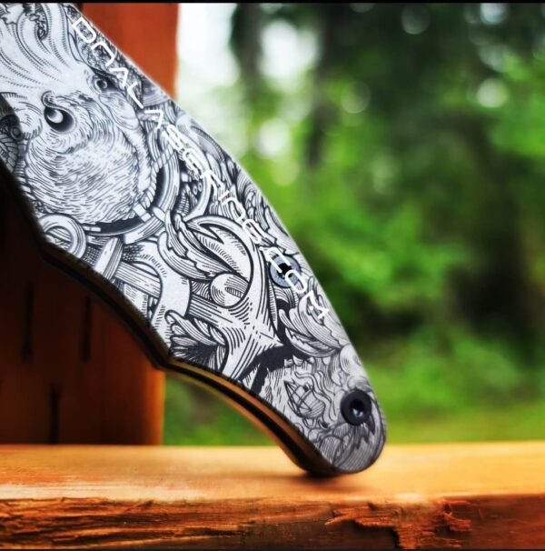 Kraken VS Pirate Ship - Spyderco Yojimbo 2 TI - Deep Laser Engraved - Titanium Scales - EDC Gear - Fully Installed Knife Option