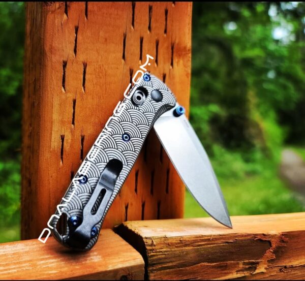 Seigaiha 2.0 - Japanese Wave Pattern - MINI Benchmade Bugout - Deep Laser Engraved Titanium Scales - EDC Gear *Scales Only*