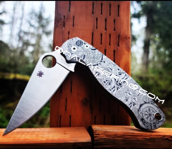 Nordic Runes - Celtic - Spyderco PM2 TI - Fiber Laser Deep Engraved - PM2 Titanium Knife Scales - Flytanium Gear- Knife & Hardware Optional