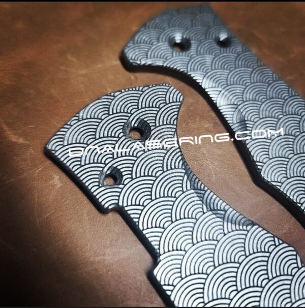 Seigaiha Pattern - Japanese Waves - Spyderco Yojimbo 2 - Deep Laser Engraved - Stonewash Titanium Scales - EDC Gear *Knife Install Optional*