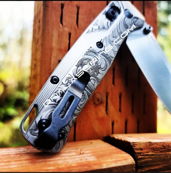 Leaf Scroll - NEW Relief Engraving Style - Benchmade Bugout Crossfade TI - Deep Laser Engraved - Titanium - Scales / Handles Only* Flytanium