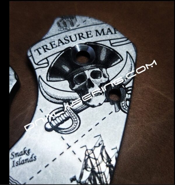 Treasure Map - Pirates - Spyderco PM2 TI - Fiber Laser Deep Engraved - Titanium Knife Scales - Flytanium Gear - Knife & Hardware Optional