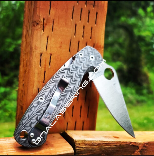 Seigaiha Pattern - Spyderco PM2 TI - Fiber Laser Deep Engraved - PM2 Titanium Knife Scales  Flytanium Gear - Knife & Hardware Optional