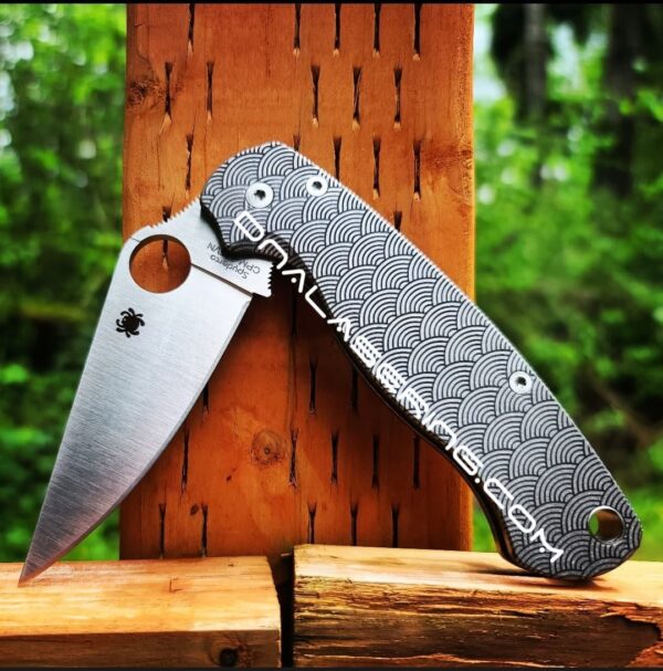 Seigaiha Pattern - Spyderco PM2 TI - Fiber Laser Deep Engraved - PM2 Titanium Knife Scales  Flytanium Gear - Knife & Hardware Optional