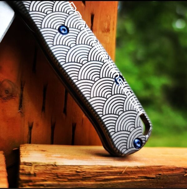 Seigaiha 2.0 - Japanese Wave Pattern - MINI Benchmade Bugout - Deep Laser Engraved Titanium Scales - EDC Gear *Scales Only*