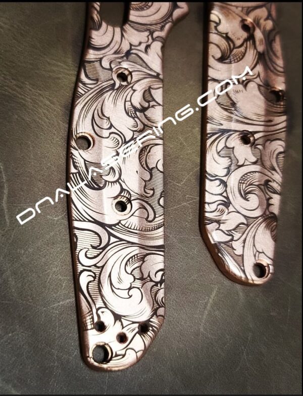 Leaf Scroll - Benchmade 945 MINI Osborne - Deep Laser Engraved Copper Scales - EDC Gear *Scales Only*