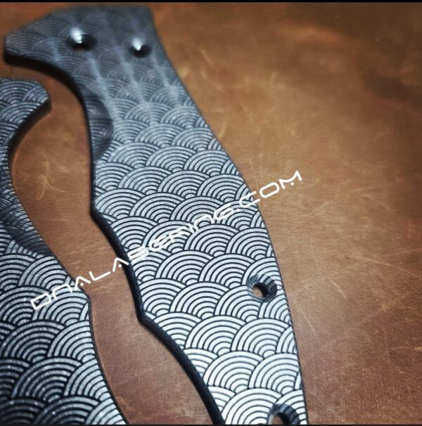 Seigaiha Pattern - Japanese Waves - Spyderco Yojimbo 2 - Deep Laser Engraved - Stonewash Titanium Scales - EDC Gear *Knife Install Optional*