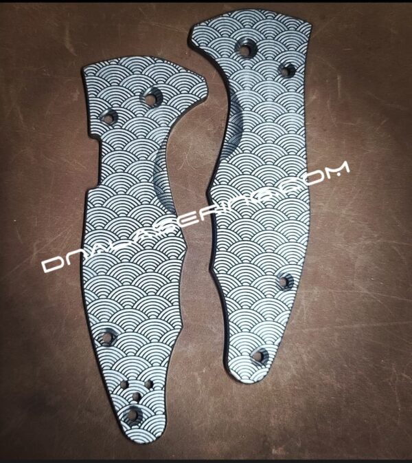 Seigaiha Pattern - Japanese Waves - Spyderco Yojimbo 2 - Deep Laser Engraved - Stonewash Titanium Scales - EDC Gear *Knife Install Optional*