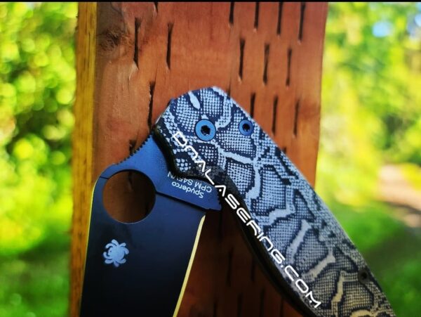il_fullxfull.3970793638_dhzz-1.jpg Snakeskin - Reptile Pattern - Spyderco PM2 TI - Deep Engraved Titanium PM2 Knife Scales - Flytanium Gear - Knife & Hardware Optional