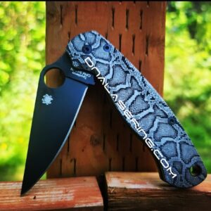il_fullxfull.3970793802_7xo9-1.jpg Snakeskin - Reptile Pattern - Spyderco PM2 TI - Deep Engraved Titanium PM2 Knife Scales - Flytanium Gear - Knife & Hardware Optional