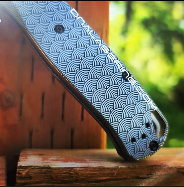 Seigaiha Pattern - Japanese Waves - Benchmade Bugout - Engraved Titanium Knife Scales - EDC - *Scales/knife handles only*