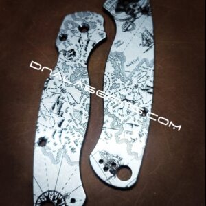 Treasure Map - Pirates - Spyderco PM2 TI - Fiber Laser Deep Engraved - Titanium Knife Scales - Flytanium Gear - Knife & Hardware Optional