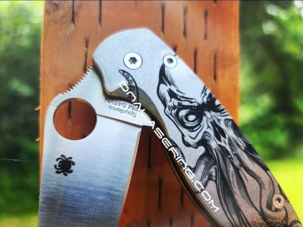 Mighty Kraken - Spyderco PM2 TI - Deep Engraved Titanium PM2 Knife Scales -  Flytanium Gear - Knife & Hardware Optional