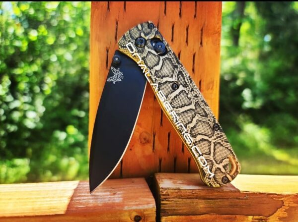 Snakeskin - Reptile Pattern - Benchmade Bugout - Deep Laser Engraved Brass Knife Scales - EDC Gear *Scales / handles Only*