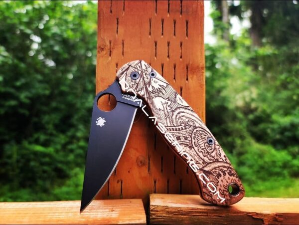 Spyderco PM2 Copper - Kraken Pirate Ship 3.0 - Deep Laser Engraved Copper Knife Scales - EDC Gear - Hardware & Knife Install Options