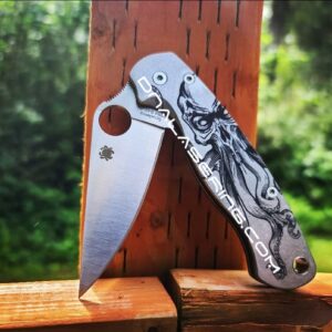 Mighty Kraken - Spyderco PM2 TI - Deep Engraved Titanium PM2 Knife Scales -  Flytanium Gear - Knife & Hardware Optional