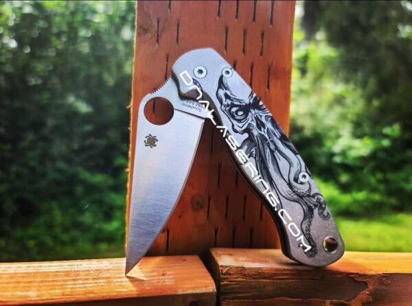 Mighty Kraken - Spyderco PM2 TI - Deep Engraved Titanium PM2 Knife Scales -  Flytanium Gear - Knife & Hardware Optional