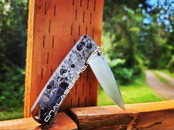Yin-Yang - Ancient Samurai & Geisha - Benchmade Bugout - Deep Laser Engraved Titanium Knife Scales - EDC Gear *Scales/handles Only*