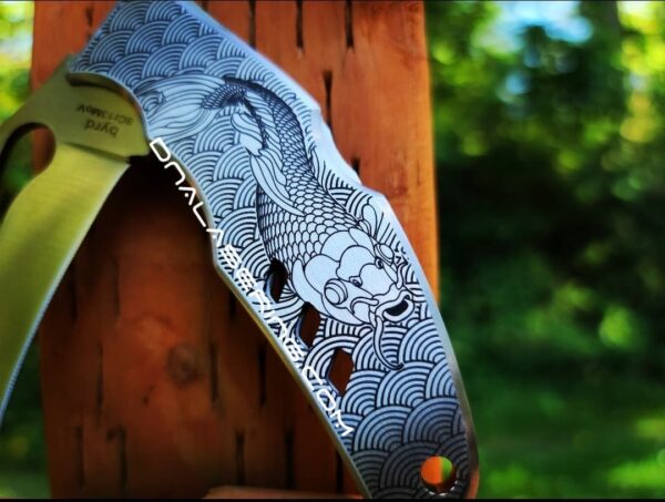 Koi with Waves - Spyderco Byrd Crossbill - Deep Fiber Laser Engraved - EDC Knife - Stainless Steel - New in Box