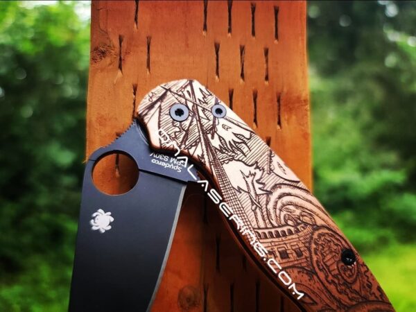 Spyderco PM2 Copper - Kraken Pirate Ship 3.0 - Deep Laser Engraved Copper Knife Scales - EDC Gear - Hardware & Knife Install Options