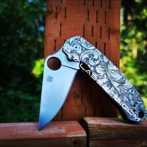 Leaf Scroll - Spyderco PM3 TI - NEW Relief Engraving Style - Deep Laser Engraved - Titanium Knife Scales - EDC Gear - Knife Install Optional