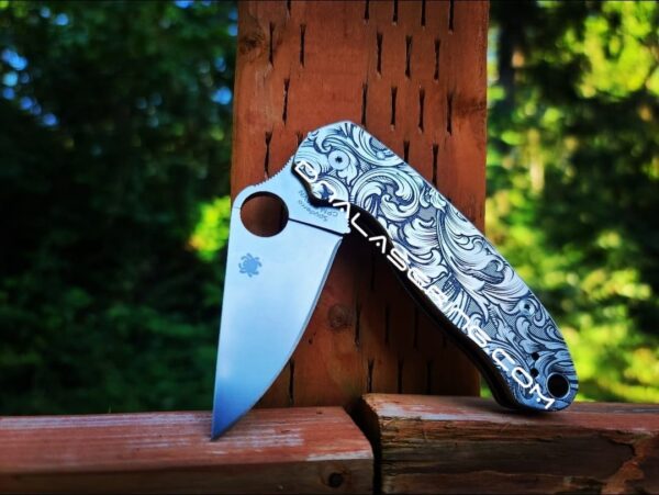 Leaf Scroll - Spyderco PM3 TI - NEW Relief Engraving Style - Deep Laser Engraved - Titanium Knife Scales - EDC Gear - Knife Install Optional