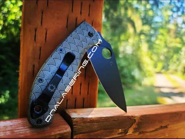 Seigaiha - Japanese Waves - Spyderco Tenacious - Deep Fiber Laser Engraved Titanium Scales - EDC Gear *Scales Only* Flytanium Gear