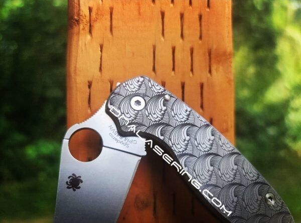 il_fullxfull.4107819357_pmk5-1.jpg Dimensional Waves - Spyderco PM3 TI - Deep Laser Engraved Titanium PM3 Knife Scales - EDC Gear - Hardware & Knife Install Options