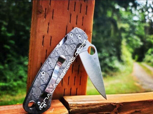 Dimensional Waves - Spyderco PM2 TI - Deep Laser Engraved Titanium PM2 Knife Scales - EDC Gear - Knife & Hardware Optional Flytanium Gear