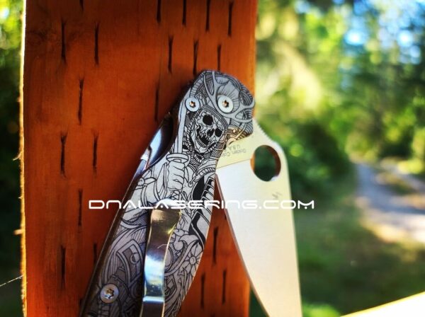 Japanese Warrior - Samurai - Spyderco PM2 TI - Fiber Laser Deep Engraved - PM2 Titanium Knife Scales  - EDC Gear - Knife & Hardware Optional