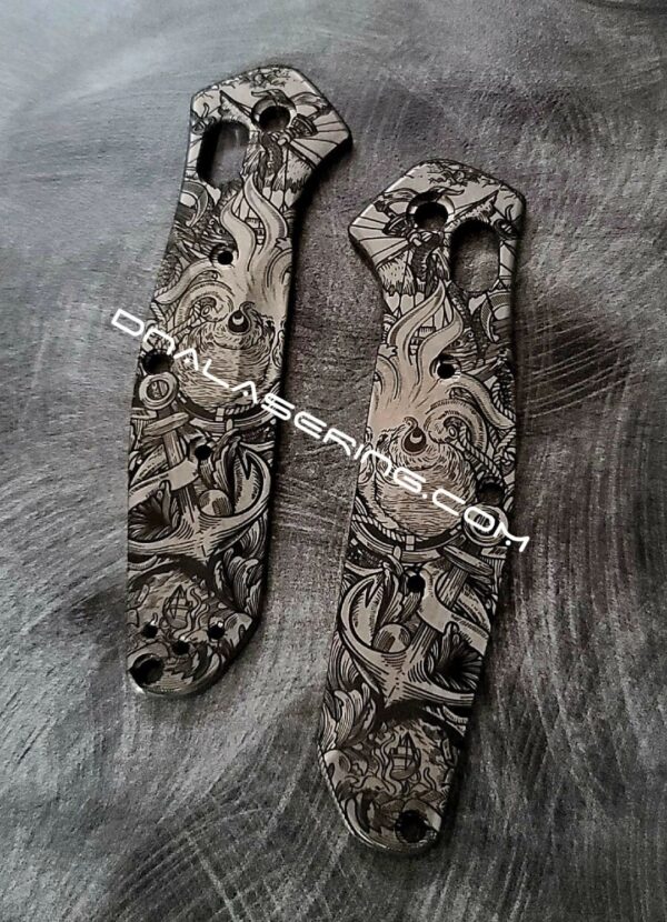 Kraken VS Pirate Ship - Benchmade 945 MINI Osborne - Deep Laser Engraved Titanium Scales - EDC Gear *Scales Only* Flytanium Gear