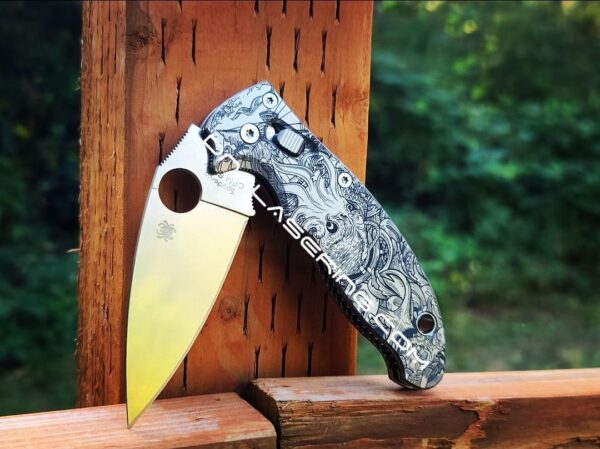Kraken VS Pirate Ship - Spyderco Manix 2 - Deep Laser Engraved - Titanium Knife Scales - Flytanium Gear *Knife Install Optional*