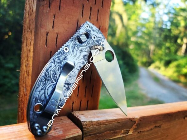Kraken VS Pirate Ship - Spyderco Manix 2 - Deep Laser Engraved - Titanium Knife Scales - Flytanium Gear *Knife Install Optional*