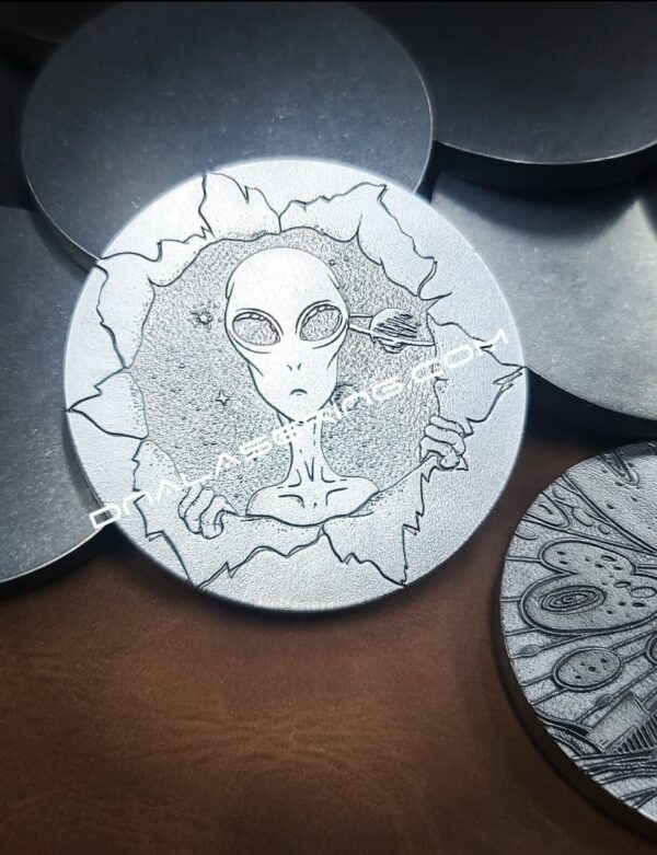 Alien Outer Limits - Deep Laser Engraved Stainless Steel Coin - Polished Finish