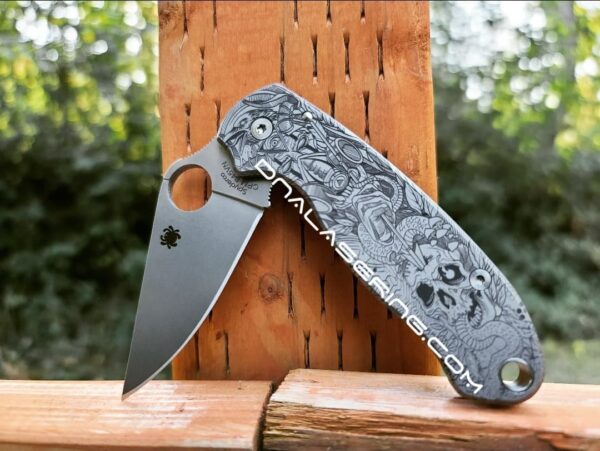 The Undying - Spyderco PM3 TI - Deep Laser Engraved Titanium Knife Scales - Paramilitary 3 - Optional Hardware & Knife Install