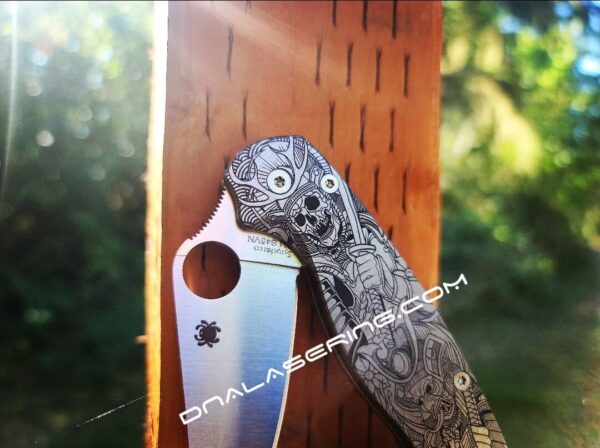 Japanese Warrior - Samurai - Spyderco PM2 TI - Fiber Laser Deep Engraved - PM2 Titanium Knife Scales  - EDC Gear - Knife & Hardware Optional