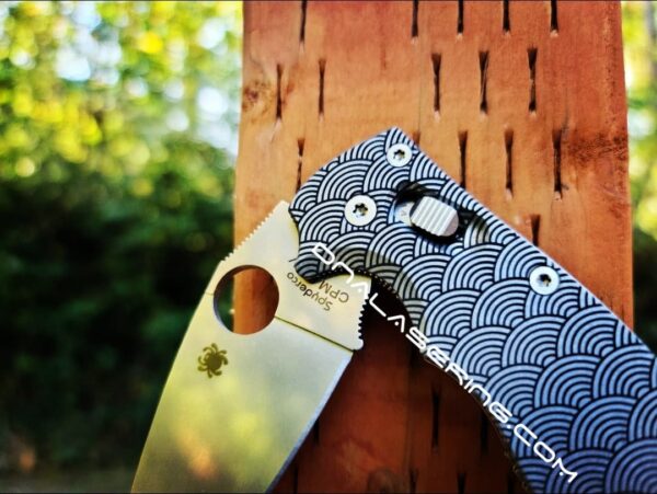 Seigaiha - Japanese Waves - Spyderco Manix 2 - Deep Fiber Laser Engraved Titanium Scales - EDC Gear *Knife Install Optional* Flytanium Gear