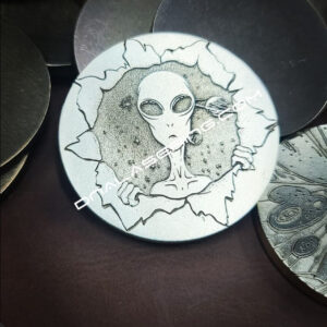 Alien Outer Limits - Deep Laser Engraved Brass Coin - Polished Finish